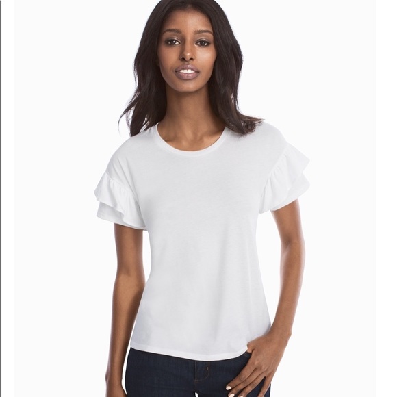 white shirt with ruffle sleeves